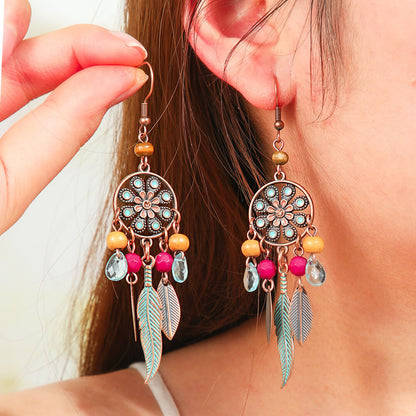 Premium Boho - Oxidized Chandelier Earrings - Feather and Beaded Earrings