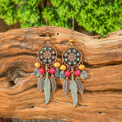 Premium Boho - Oxidized Chandelier Earrings - Feather and Beaded Earrings