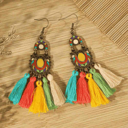 1- Colorful Boho Tassel Earrings - Oxidized Drop Earrings