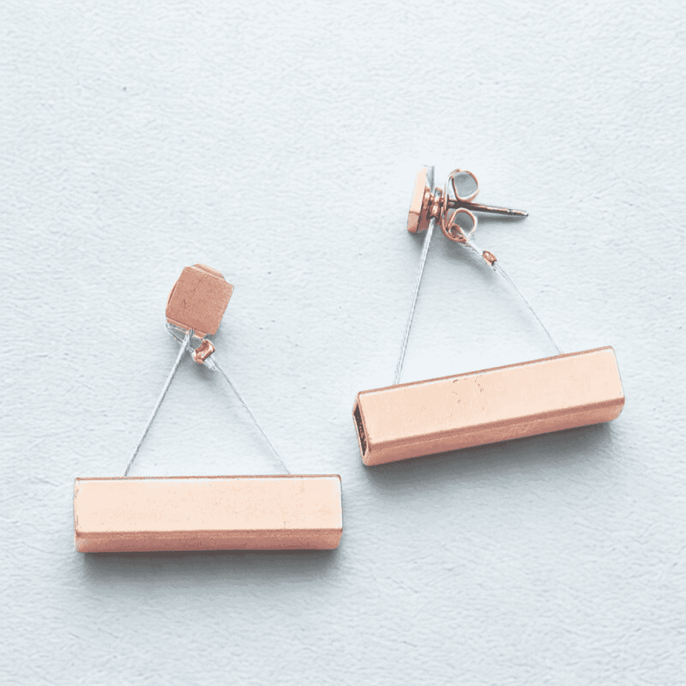 1- Bohemian Style Rose Gold Plated Earrings - Geometric Metal Earrings