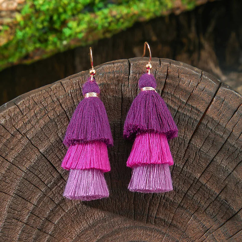 1- Boho Thread Earrings - Handmade Tassel Earrings