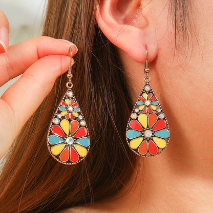1- Colorful Metal Floral Drop Earrings - Teardrop Earrings for Women