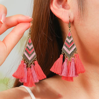 Twist & Tassel Metal Drop Earrings - Handcrafted Boho Earrings (Red)