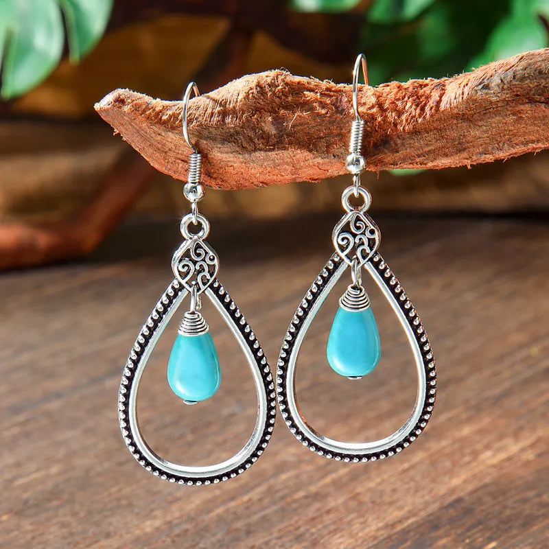Turquoise Earrings Oxidised - Style 13
