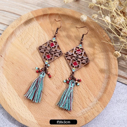 1- Boho Oxidized Earrings - Copper and Tassel Earrings