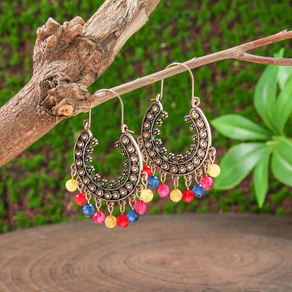 1- Colorful Ethnic Indian Earrings - Boho Dangle Beaded Earrings
