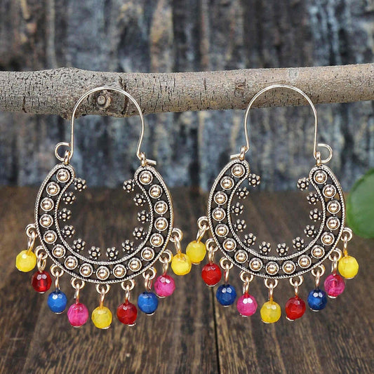 1- Colorful Ethnic Indian Earrings - Boho Dangle Beaded Earrings