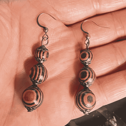 1- Boho Handmade Wooden Beaded Drop Earrings