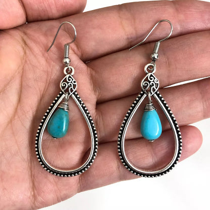 Turquoise Earrings Oxidised - Style 13