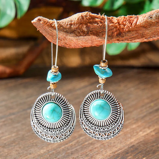 1-Vintage Coin Dangle Earrings - Turquoise Ethnic Earrings