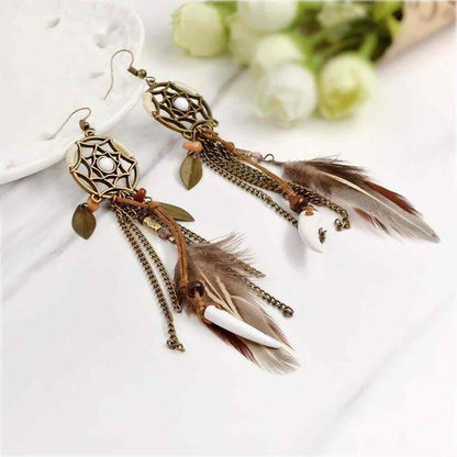 Premium - Boho Dream Catcher Earrings - Feather Chandelier Earrings