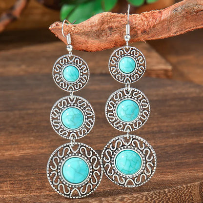 1- Turquoise Dreams Metal Drop Earrings - Boho Drop Earrings