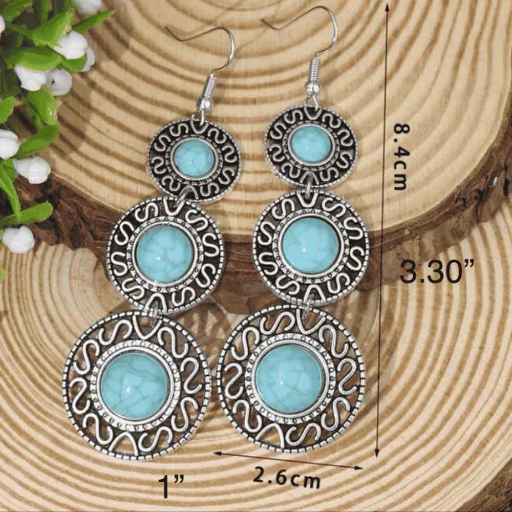1- Turquoise Dreams Metal Drop Earrings - Boho Drop Earrings