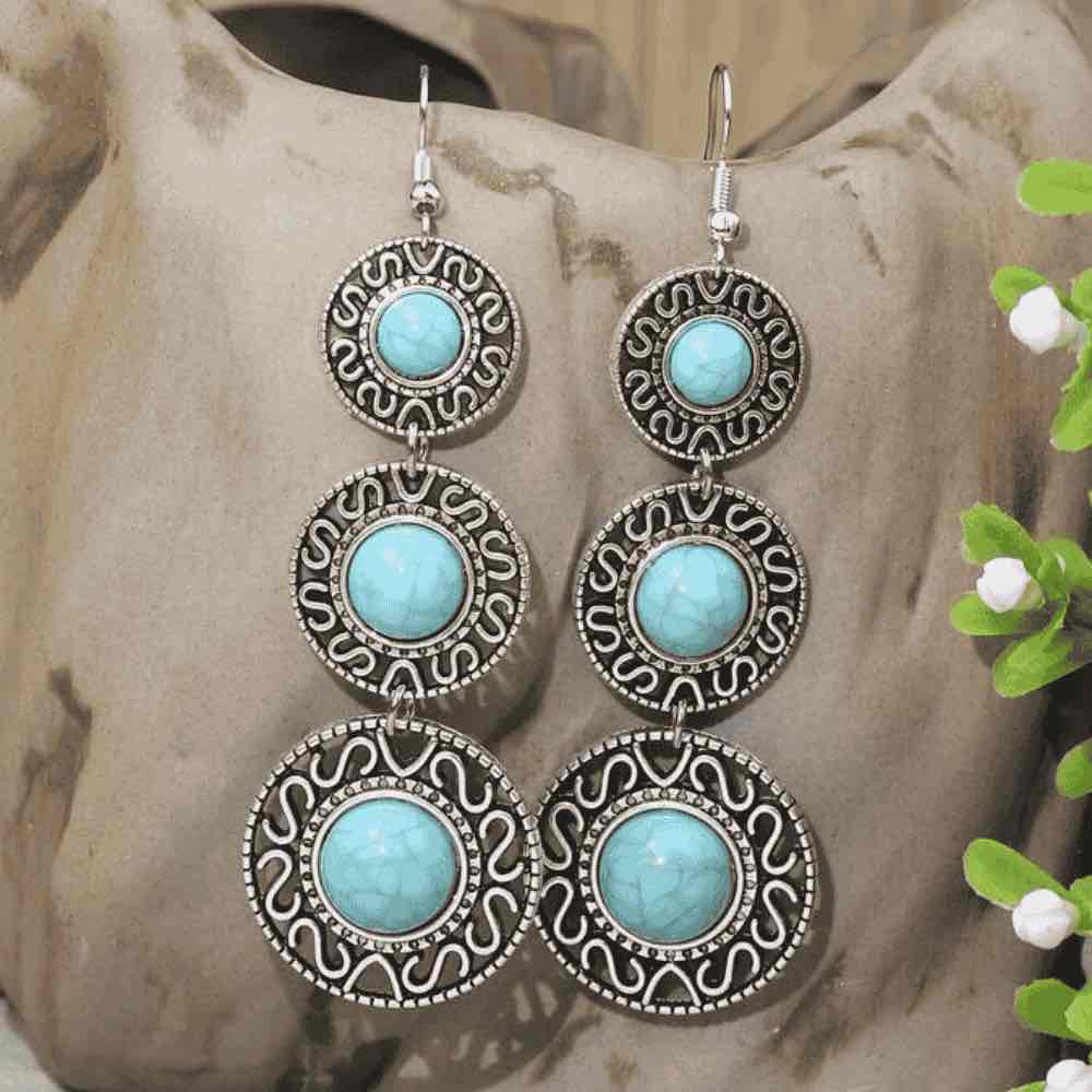 1- Turquoise Dreams Metal Drop Earrings - Boho Drop Earrings