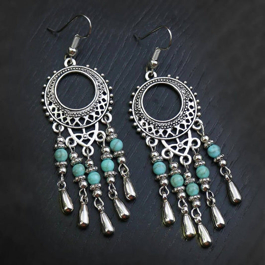 1- Ethnic Earrings for Women - Turquoise Metal Danglers