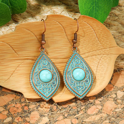 1- Elegant Turquoise Drop Earrings - Oxidised Earrings for Women
