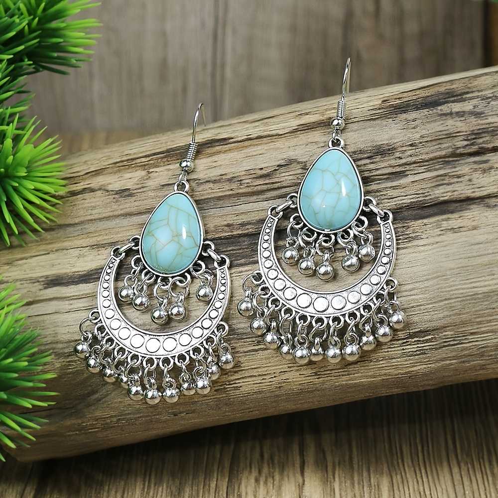1- Tribal Treasure Oxidized Metal Jhumkas -  Metal & Turquoise Earrings
