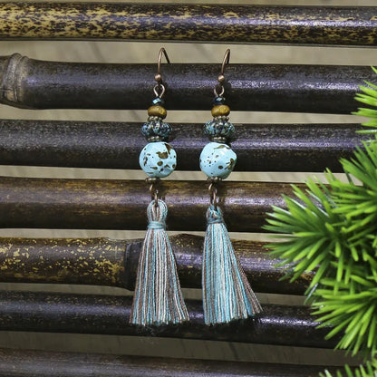 1- Boho Turquoise and Tassel Earrings - Bohemian Earrings for Women