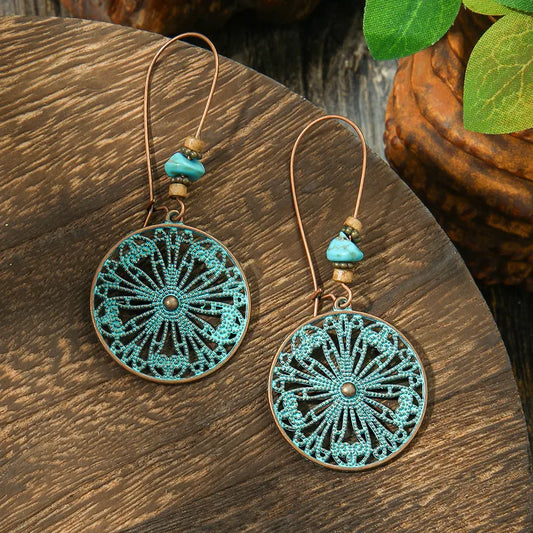 1- Boho Oxidised Mandala Earrings - Round Turquoise Earrigns