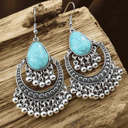 1- Tribal Treasure Oxidized Metal Jhumkas -  Metal & Turquoise Earrings