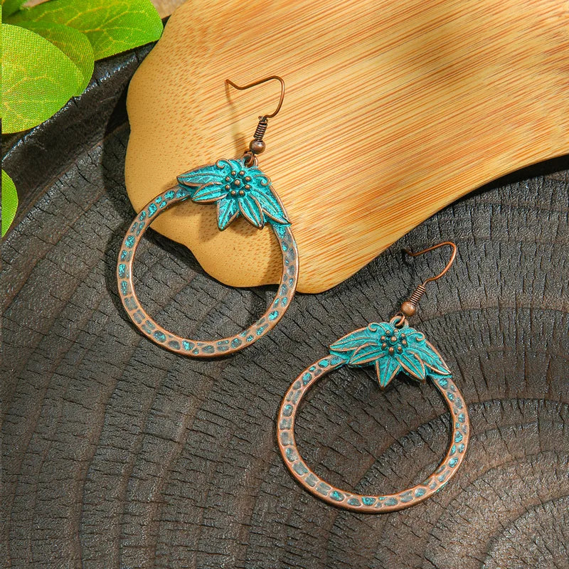 1- Boho Hoop Oxidised Earrings - Flower Earrings for Women