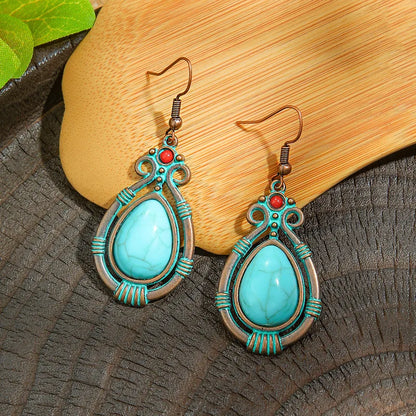 1- Boho Turquoise Teardrop Earrings - Oxidised earrings for Women