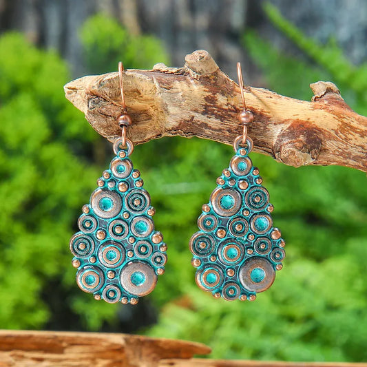 1- Geometric Tribal Teardrop Earrings - Oxidised Copper Earrings for Women