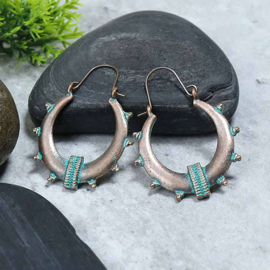 1- Tribal Hoop Earrings - Oxidised Earrings for Women