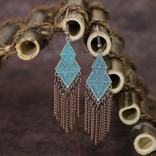 1- Boho Oxidised Chain Earrings - Long Earrings for Women