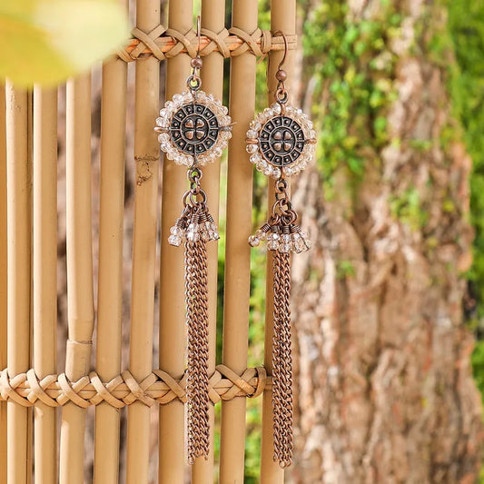 Bohemian Beaded Chain Long Earrings(Clear Beads)