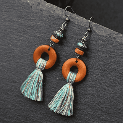 1- Tribal Wood Earrings - Tassel Earrings for Women