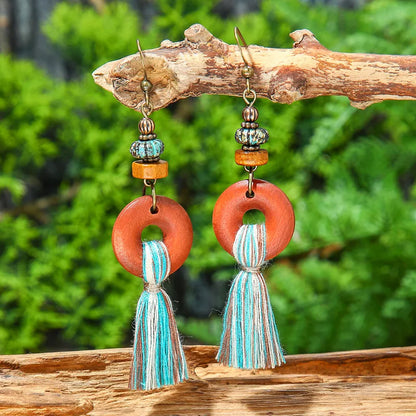 1- Tribal Wood Earrings - Tassel Earrings for Women