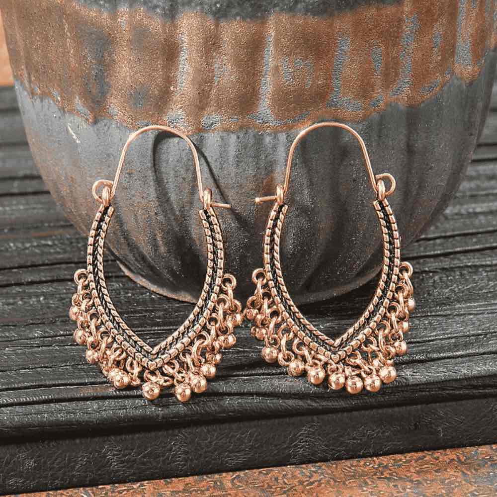 Oxidised Gold Jingle Boho Earrings - Ethnic Drop earrings