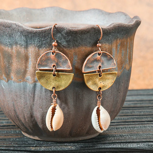 1- Moon Round Metal Danglers - Antique Metal Dangle Earrings