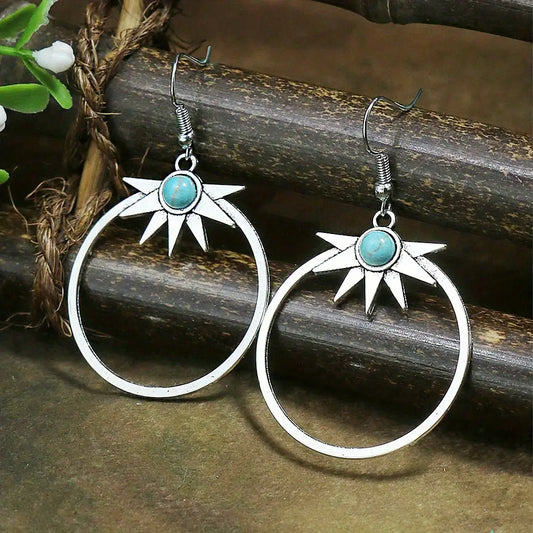1-“Sunstone & Sky” Turquoise Drop Earrings - Statement Jewelry