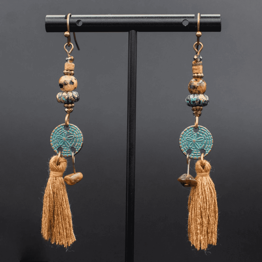 1- Rustic Rounds Boho Metal Earrings - Round Bead Drop Earrings