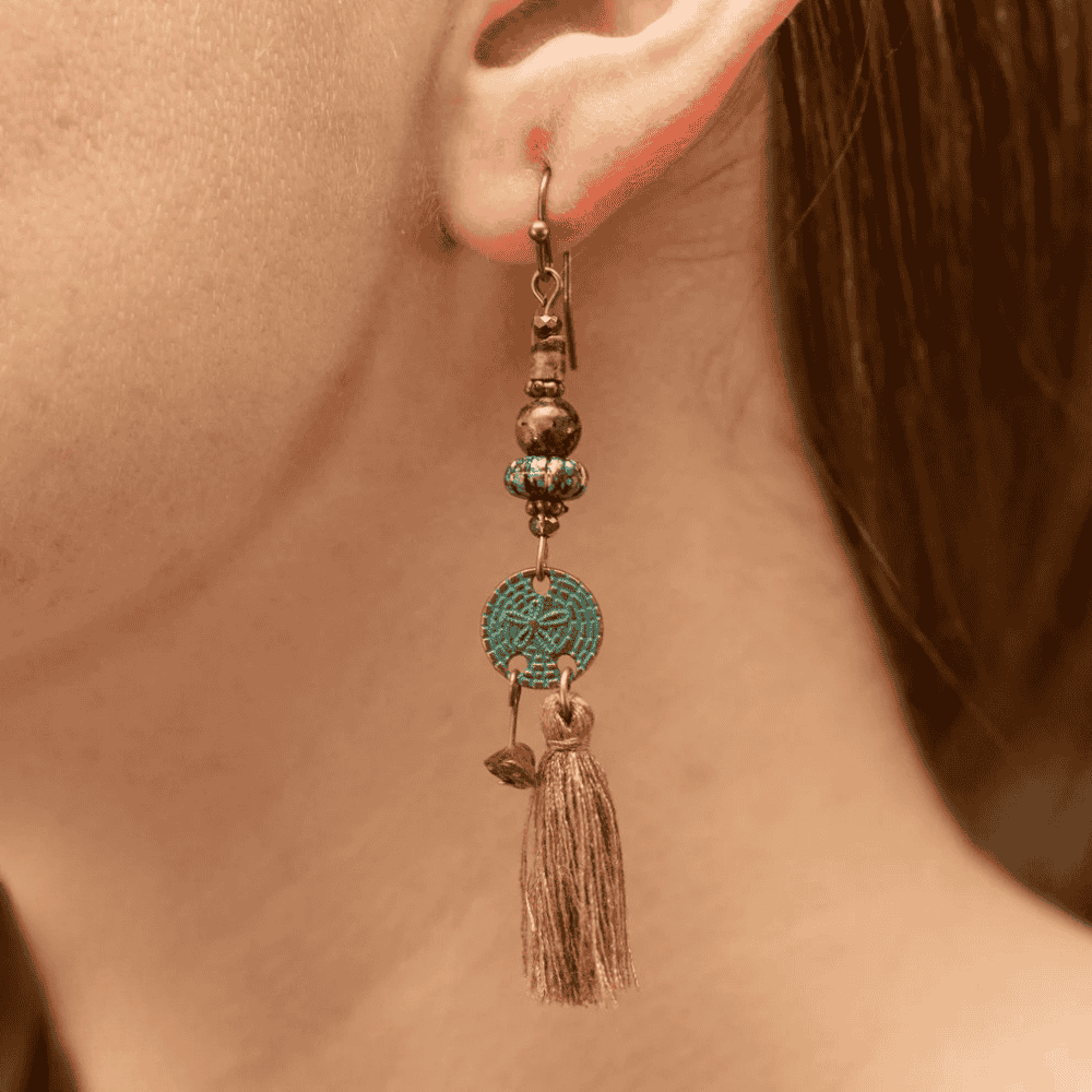 1- Rustic Rounds Boho Metal Earrings - Round Bead Drop Earrings