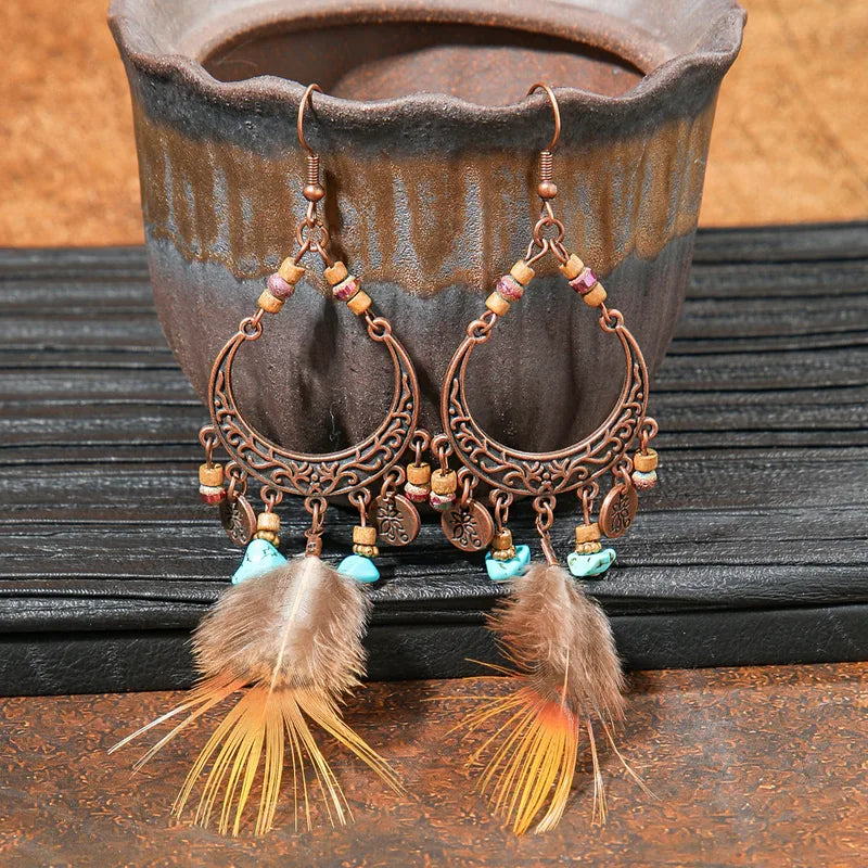 1- Feather Trail Boho Metal Earrings - Metal drop earrings