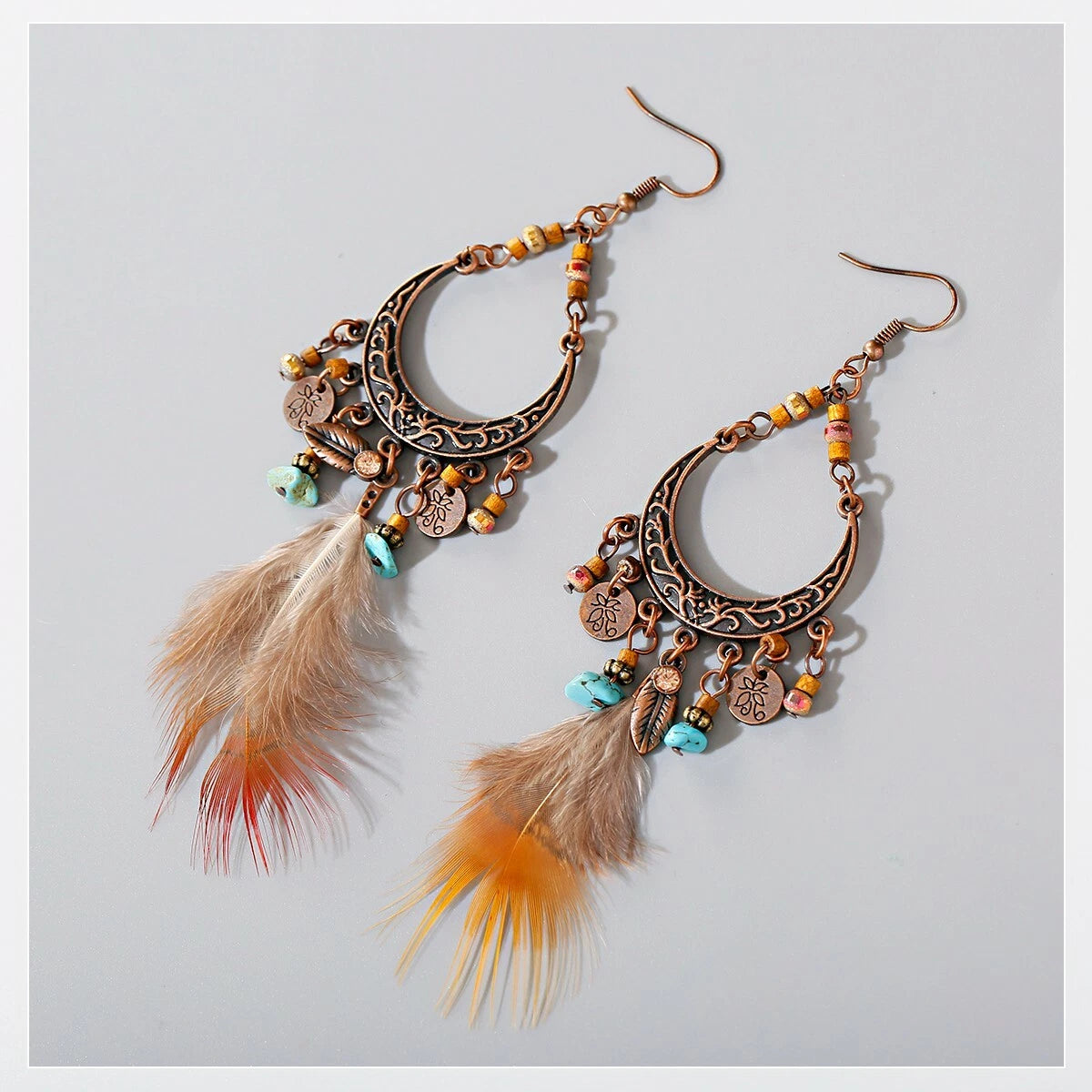 1- Feather Trail Boho Metal Earrings - Metal drop earrings