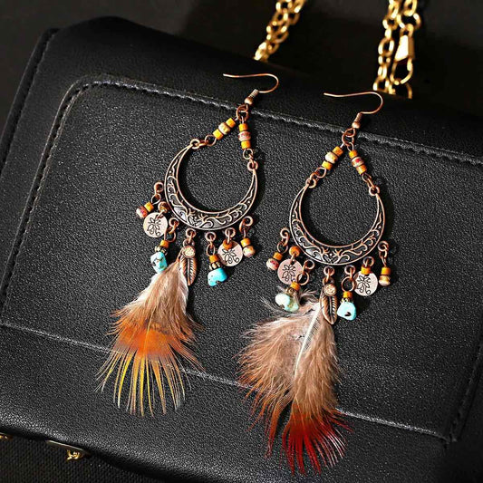 1- Feather Trail Boho Metal Earrings - Metal drop earrings