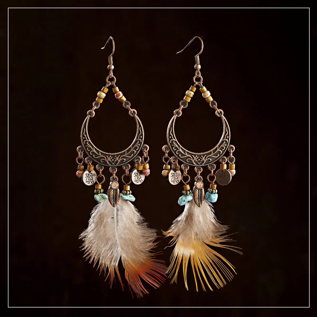 1- Feather Trail Boho Metal Earrings - Metal drop earrings