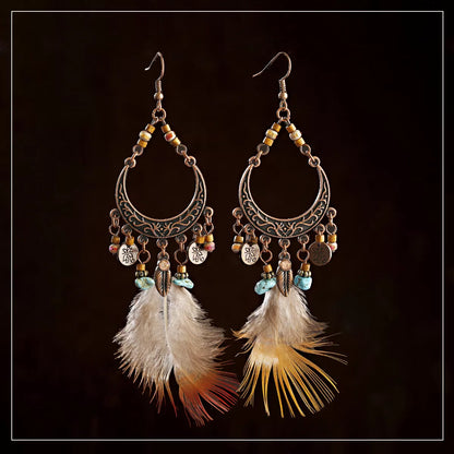 1- Feather Trail Boho Metal Earrings - Metal drop earrings