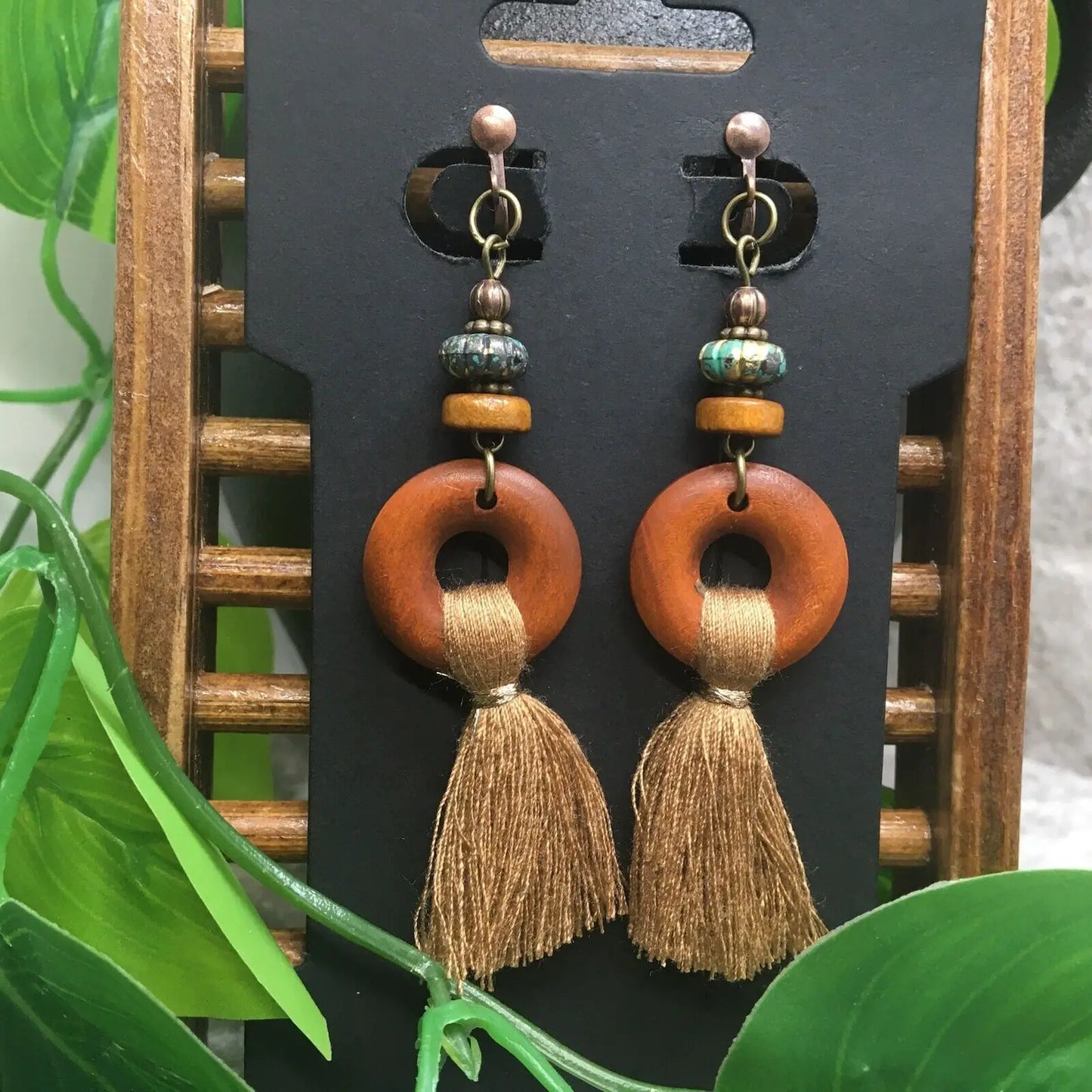 1- Tribal Wood Earrings - Boho Tassel Earrings for Women
