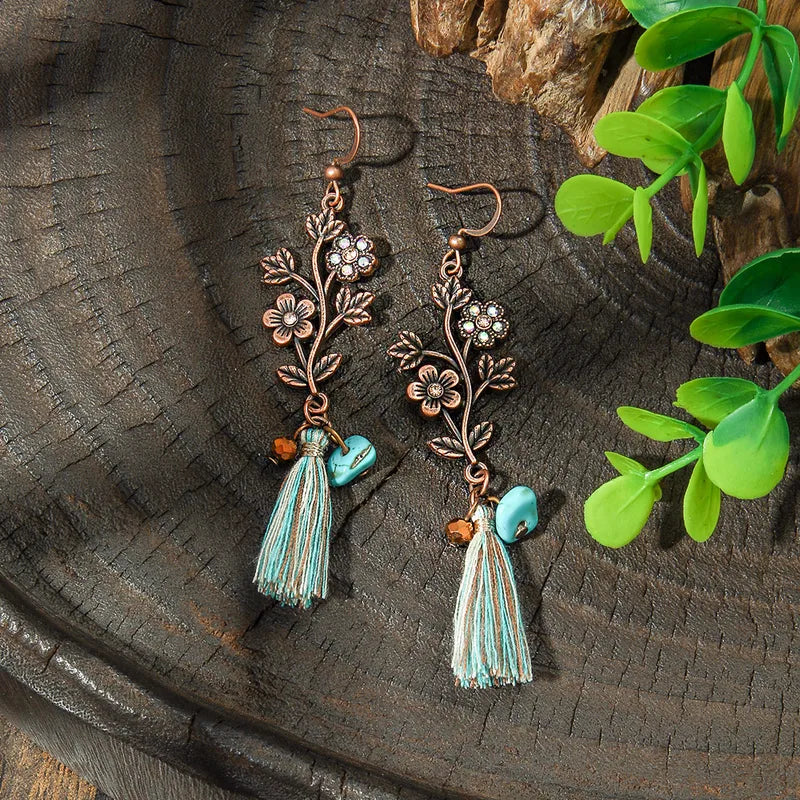 1- Handmade Oxidised Earrings for Women - Floral Tassel Earrings