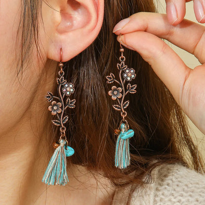 1- Handmade Oxidised Earrings for Women - Floral Tassel Earrings