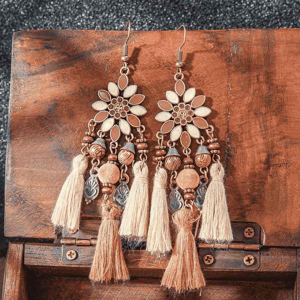 1- Boho Chandelier Earrings - Beaded Tassel Earrings