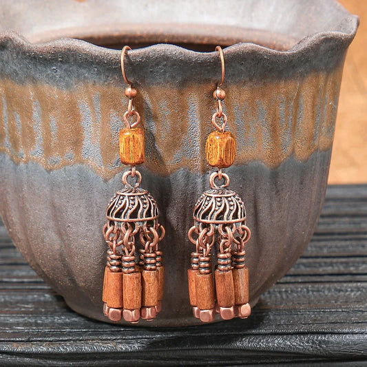 1- Boho Wooden Chandelier Earrings - Handmade Dangle Earrings