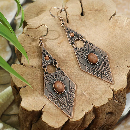 1- Boho Oxidized Copper Earrings - Tribal Dangle Earrings