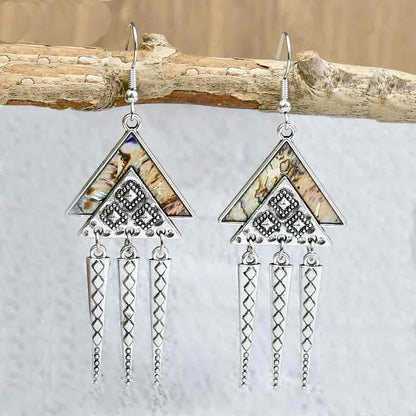 Premium | Abalone Shell Geometric Earrings (Silver)