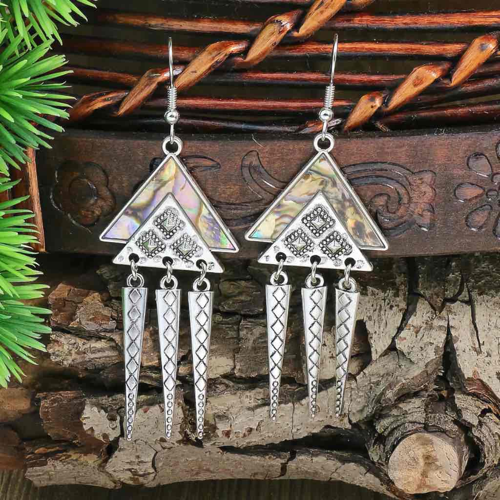 Premium | Abalone Shell Geometric Earrings (Silver)